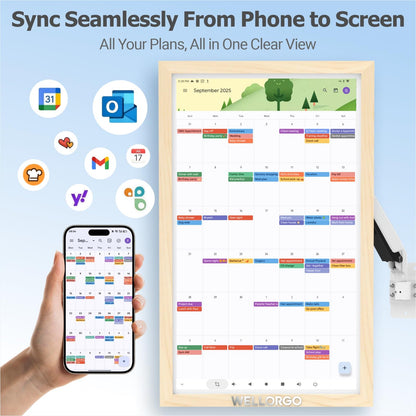 Wellorgo 32" Digital Calendar, Electronic Smart Calendar for wall, Large Family Daily Planner/Chores Chart for Kids, Touch Screen with Remote, Streaming Apps, Adjustable Wall Mount & Picture Frame