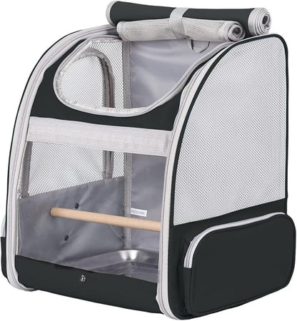 Bird Backpack Carrier with Stand Perch, Bird Travel Backpack for Hiking, Airline Approved Black Bird Backpack