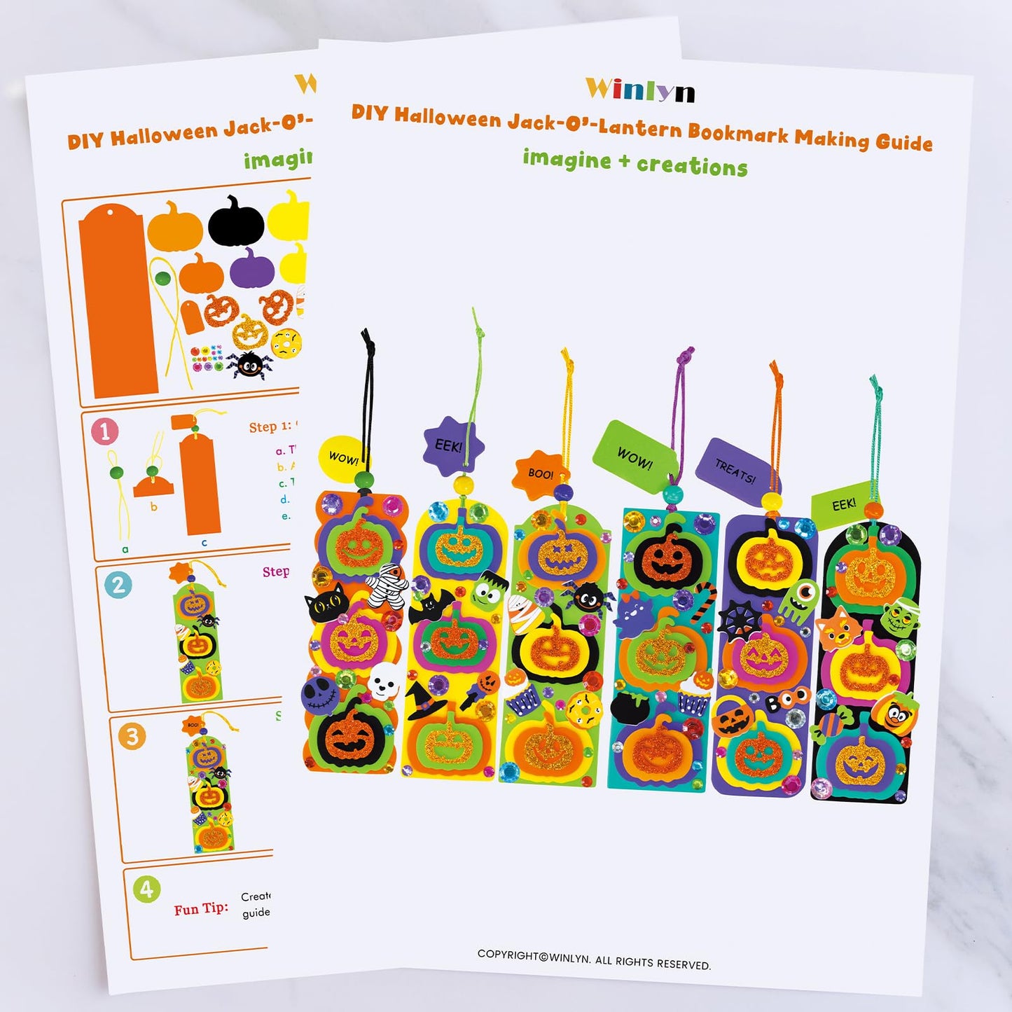 Winlyn 36 Sets Halloween Craft Kits Fall Crafts DIY Pumpkin Jack-O'-Lantern Bookmark Ornaments Decorations Art Sets Halloween Foam Stickers Art and Crafts for Kids Classroom Activities Party Favors