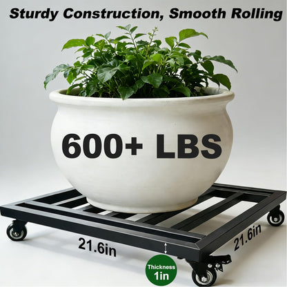 Hongsane 22" Plant Caddy with Wheels Heavy Duty,600Lbs Large Metal Plant Dolly,Rolling Square Plant Stand with Industrial Casters,Rust-Proof Plant Rollers for Large Planters,Pots,1 Pack