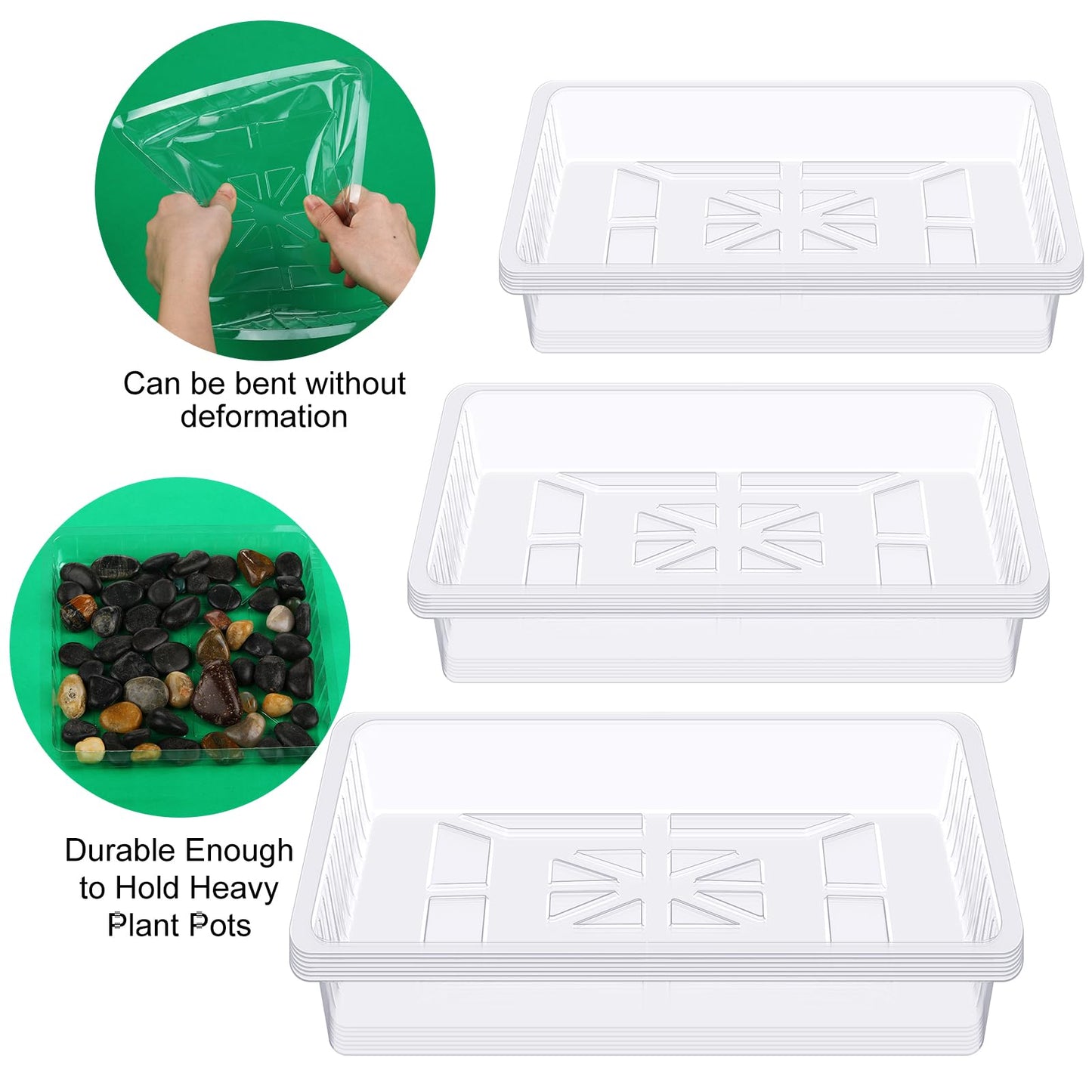 DoubleFill 21 Pieces Plastic Plant Tray Saucer Rectangular 6'' 8'' 10'' Clear Thick Sturdy Square Plant Saucer Drip Trays for Pots Window Sills and Window Shelf Indoor Outdoor Garden