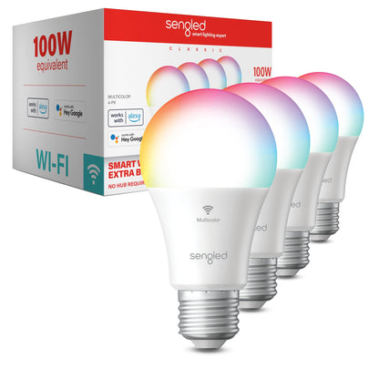 Sengled WiFi Color Changing Light Bulb, Alexa Smart Light Bulbs that Compatible with Alexa & Google Assistant, A19 RGB No Hub Required, 75 W Equivalent 800LM CRI>90, Set of 4