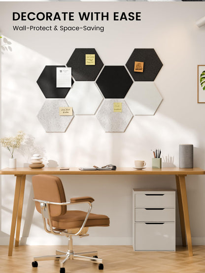 Fluxynara Hexagon Cork Board Alternative for Walls Decor-8-Pack Felt Bulletin Board Tiles,with 30 Pushpins,50 Adhesive Tabs for Office,Classrooms & Home Pin Board Felt Board-Concrete Echo