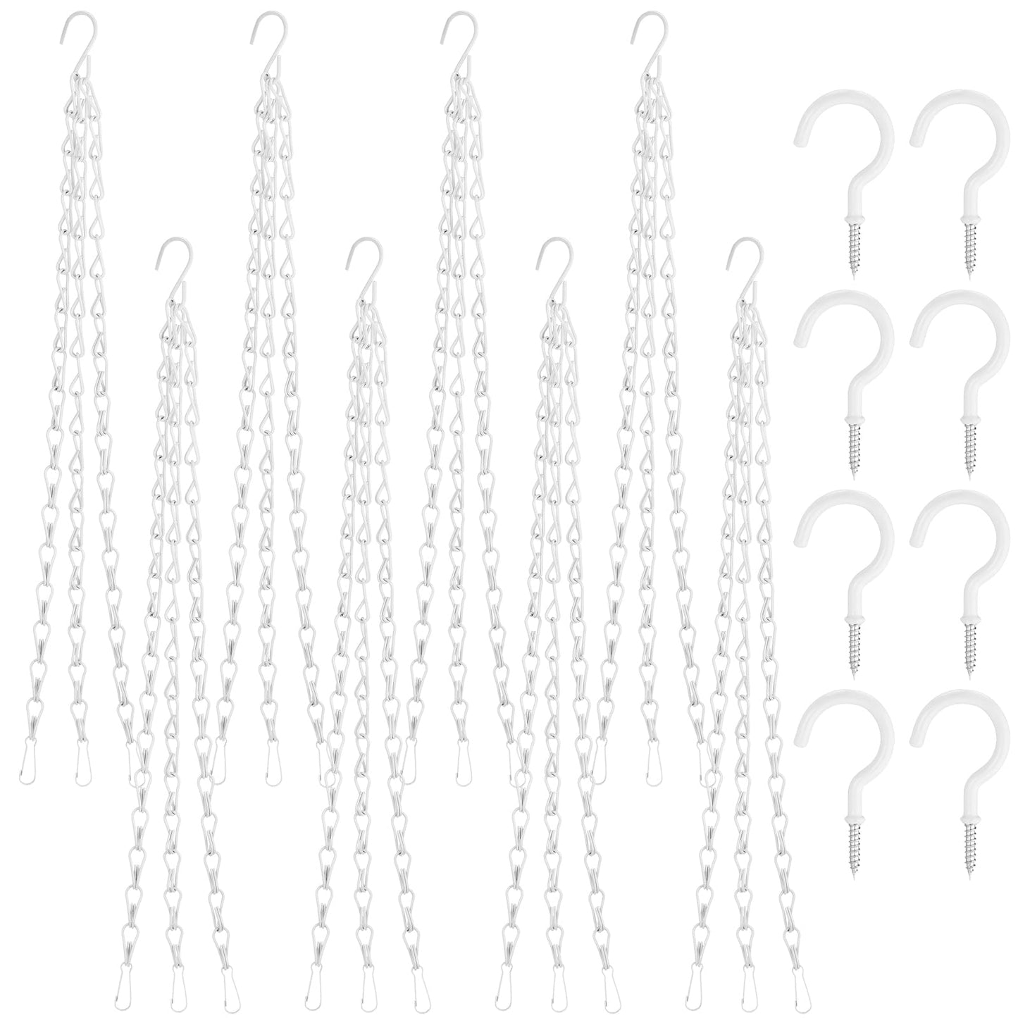 Ripeng 8 Pack 16.38 Inch Plant Hanging Chains with Hooks Metal White Hanging Basket Chain for Bird Feeders Planters Lanterns 3 Point Flower Pot Basket Chain Garden Plant Hangers
