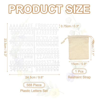 PATIKIL 588 Piece Plastic Letters Set for Felt Letter Board, White Alphabet Message Board Accessories Including Letter Numbers with Restraint Strap for Cafe, Wedding, Birthday
