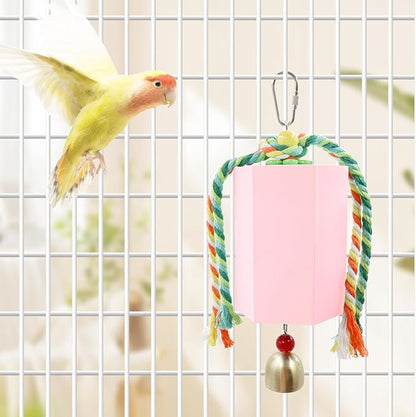 Bird Beak Grinding Stone, Parrot Chew Toys with Bells, Parakeet Toys, Cage Accessories for African Grey, Amazon Parrots, Budgies, Cockatiels, Lovebirds, Conures, Quakers, Small to Medium Birds