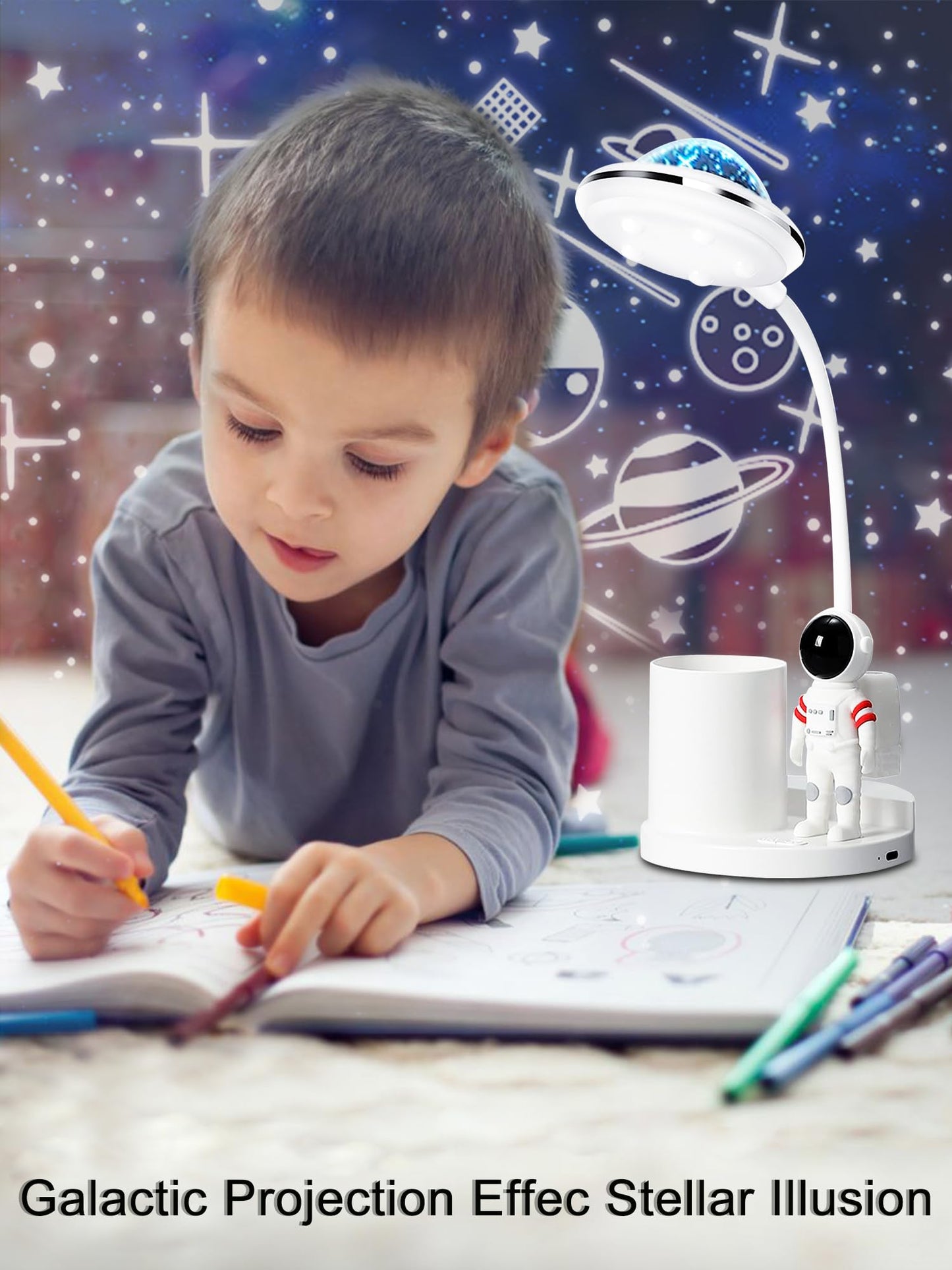 Astronaut Desk Lamp for Kids,Star Space Projector Galaxy Night Light,Eye-Care Reading Small Desk Lamps, with Pen Holder Spaceman Table Lamp, Bedroom Decor Aesthetics, Gifts for Boys and Girls