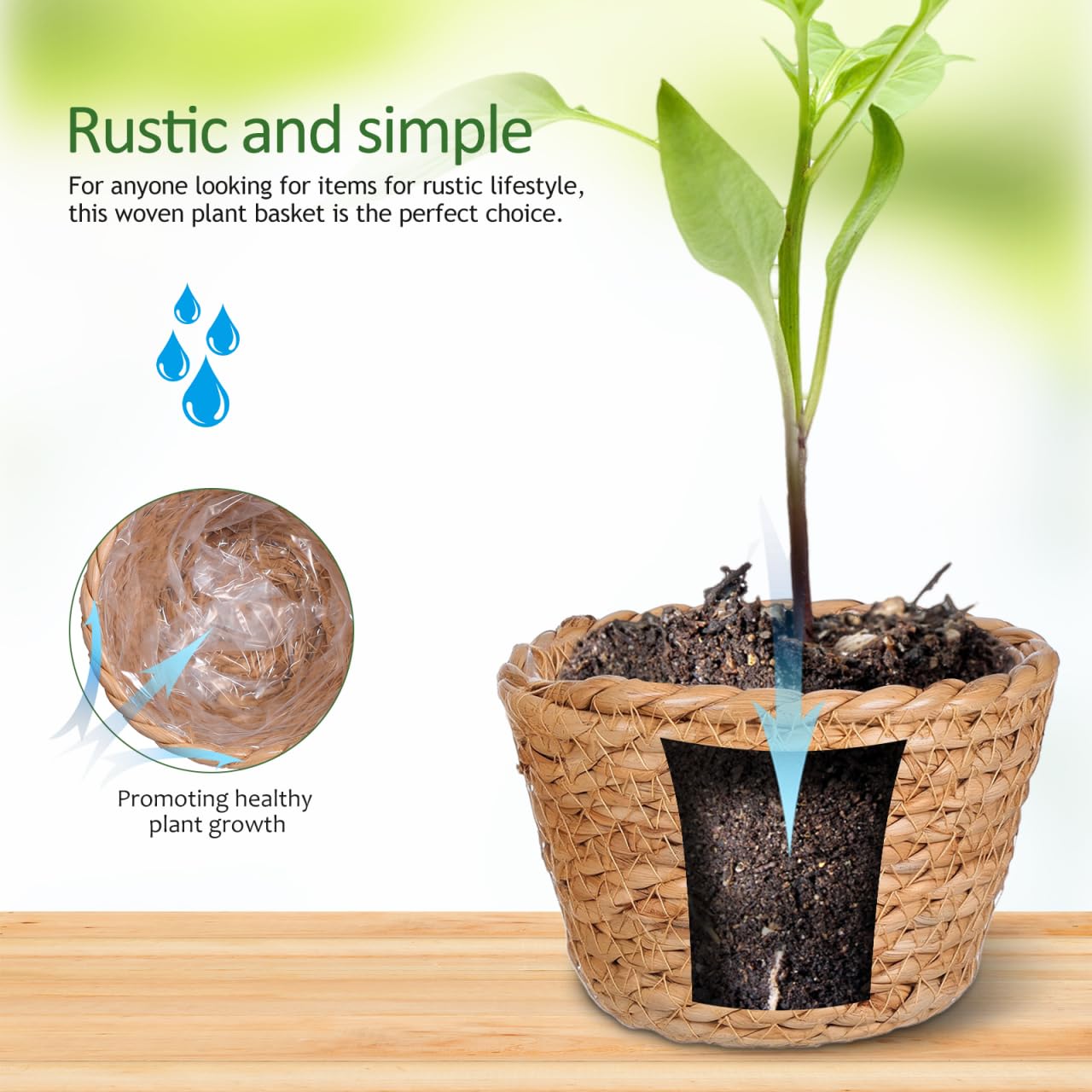 Alipis Wicker Planter: 5.1" Seagrass Plant Basket Indoor - Hand-Woven Planter Basket with Liner for Houseplants, Succulents & Boho Farmhouse Decor 2-Pack