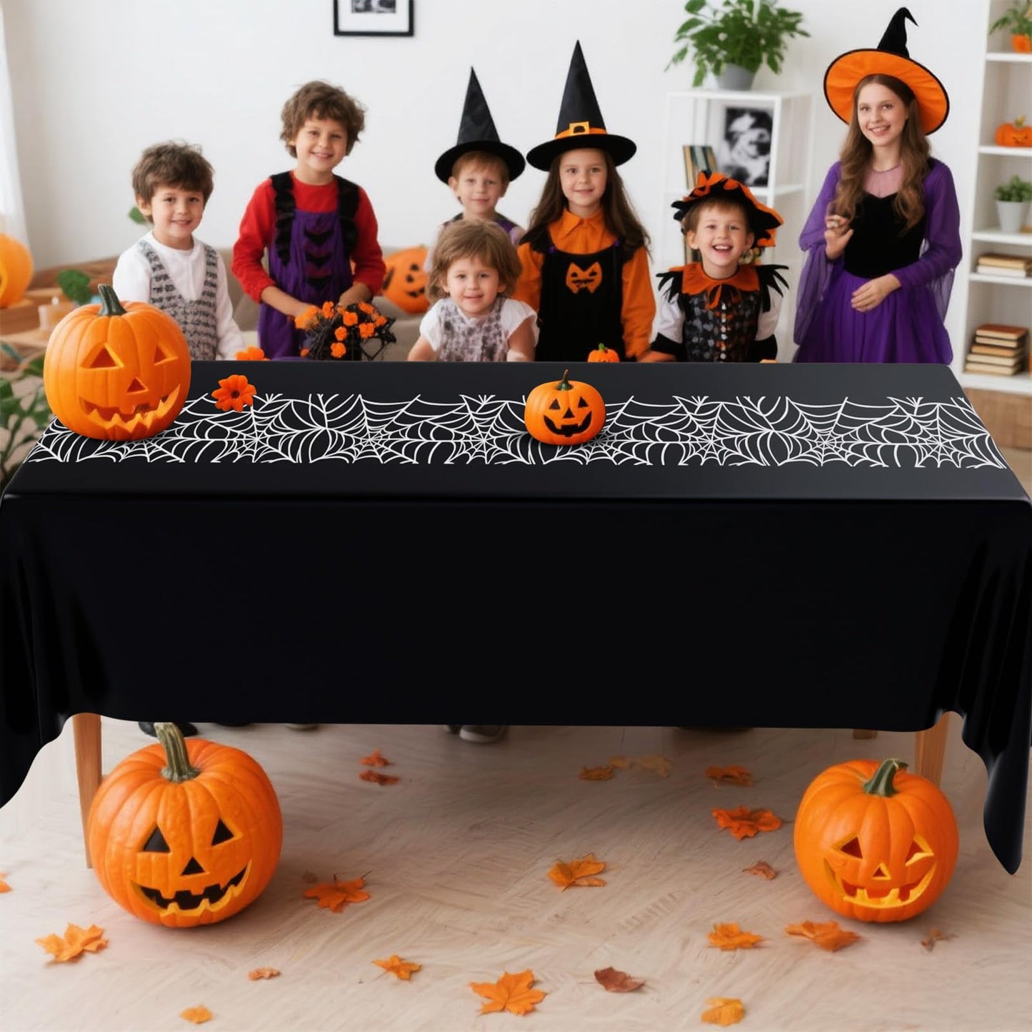 Remagr 3 Pcs 54 x 108'' Halloween Spider Birthday Party Tablecloth Plastic Disposable Table Cover Plastic Rectangular Tablecloth for Birthday Party Halloween Decoration Supplies (Black and White)