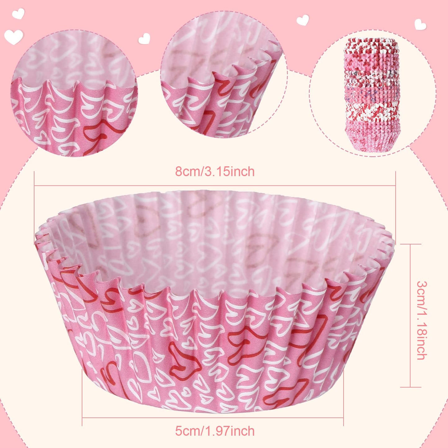 Cunhill 600 Pcs Valentine's Day Cupcake Liners Standard Size Pink Heart Baking Cups Red Xoxo Disposable Paper Cupcake Wrappers Muffin Case for Valentine's Day Tea Themed Party Wedding Supplies