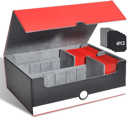 tombert TCG Card Storage Box, 1600+Capacity for MTG, YuGiOh, Sports Cards.Premium Box with 4 Dividers, 4 InsertCards & Strong Magnet Closure (2 Rows -White & Red)