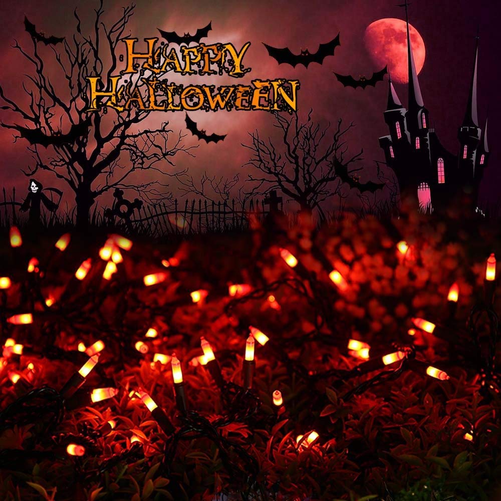 Brizled Orange Halloween Lights, 21.3ft 100-ct Incandescent Halloween String Lights Connectable, UL Certified Orange Light String, Black Wire Mini Light Set for Fall Season Holiday Thanksgiving Tree