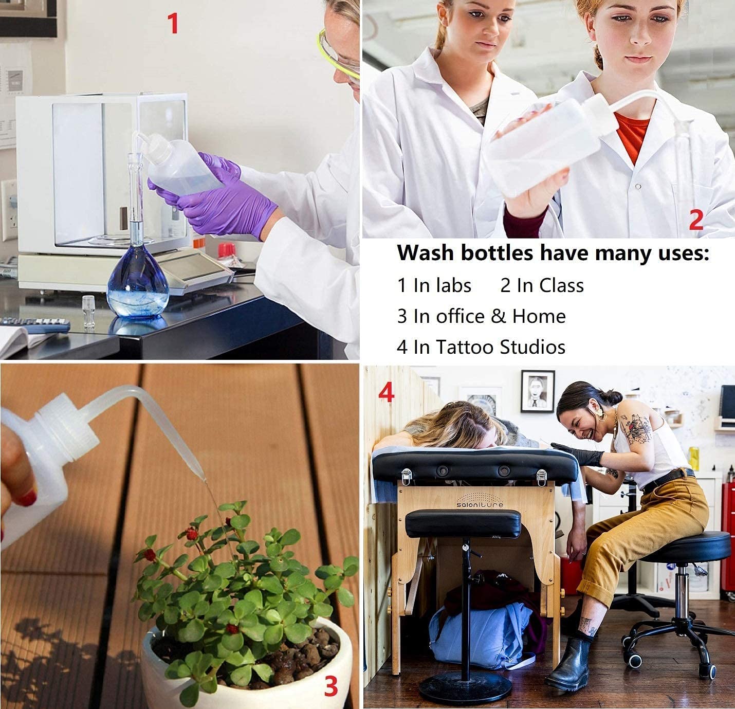 Hyber&Cara Safety Tattoo Wash Bottle 2Pcs 500ml Plastic Squeeze Bottle with 1Pc Silicone Funnel for Lab Plant Watering
