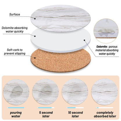 Caffox Coasters Set of 10, Absorbent Drink Coasters with Holder, Marble Style Ceramic Coaster for Wooden Table, Home Decor, 4 Inches(Griege)