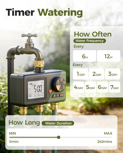 Diivoo Brass 3 Zone Sprinkler Timer, Programmable Hose Timers for Watering 3 Outlet with Large Display, Rain Delay & Manual Mode for Outdoor Automatic Irrigation of Garden, Lawn, Yard
