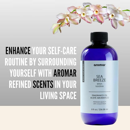 AROMAR Premium Fragrance Oil, Long-Lasting, Refreshing Uplifting Aroma for Aromatherapy, Relaxation & Household Uses. Sea Breeze 8oz