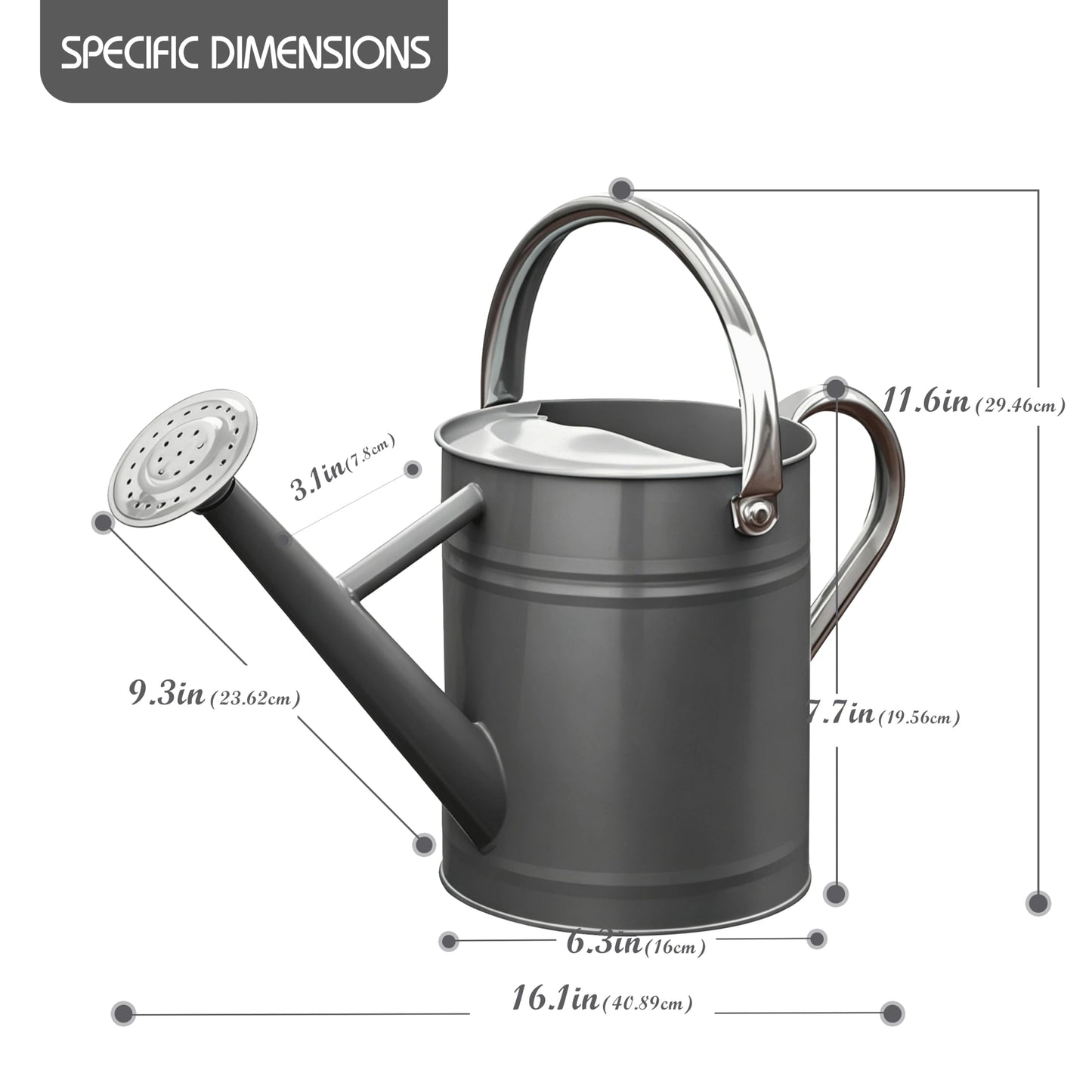 SunnyTong Metal Watering Can for Outdoor and Indoor Plants, Watering Can Decor, 1 Gallon (Gray)