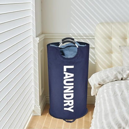 Maxsilan 90L Large Laundry Basket, Freestanding Tall Clothes Hamper, Collapsible Laundry Bag, Dark Blue