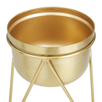 CosmoLiving by Cosmopolitan Metal Indoor Outdoor Planter Small Planter Pot with Removable Stand, Set of 2 Planters 7", 7"W, Gold