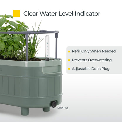 Permasteel Herb Garden Planter with Trellis Support, Self-Watering System with Water Level Indicator, Fits Multiple Herb Plants, for Basil, Flowers, Succulents, Indoor & Outdoor, Green