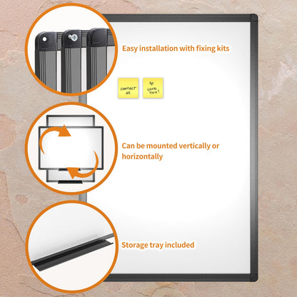 VIZ-PRO Magnetic Whiteboard/Dry Erase Board with Black Aluminium Frame, 18 X 12 Inches, Includes 1 Eraser & 2 Markers & 4 Magnets