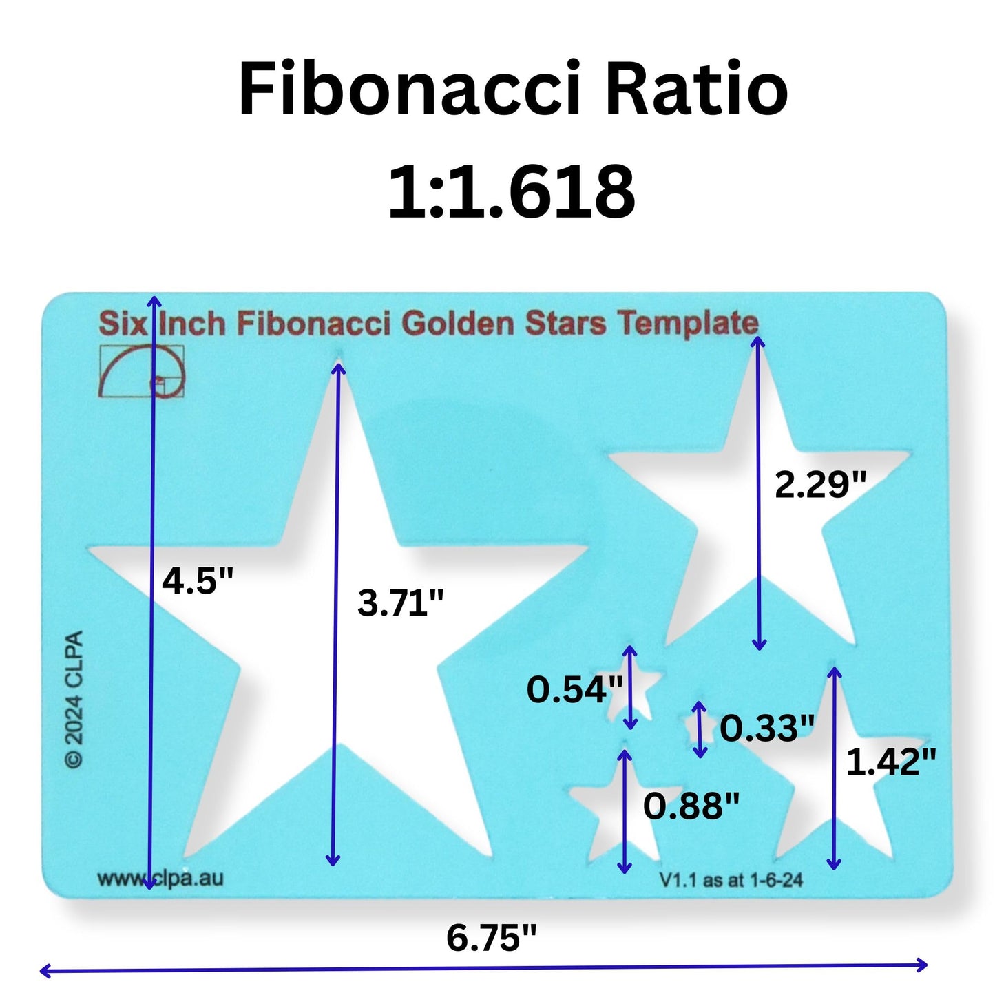 6" Star Stencil Template — Golden Ratio Tool for Drawing — Fibonacci Template — Geometric Stencil for Art, Drafting and Quilting — Clear PETG — Made in Australia