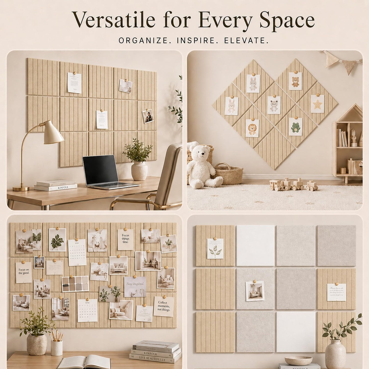 Baysola Stripe Felt Bulletin Board Panels 48 x 36 Inch Self Adhesive Wall Tiles Cork Board Alternative for Office Classroom Photos Notes 12 Pack
