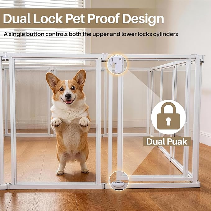 NiceTCU 24" H Acrylic Dog Playpen Indoor, Metal Frame Clear Dog Playpen with Door - 10 Panels, Easy Assemble Pet Fence, DIY Foldable Pet Pen for Ducks Puppy Rabbit Small & Medium Pets- 10Pcs White