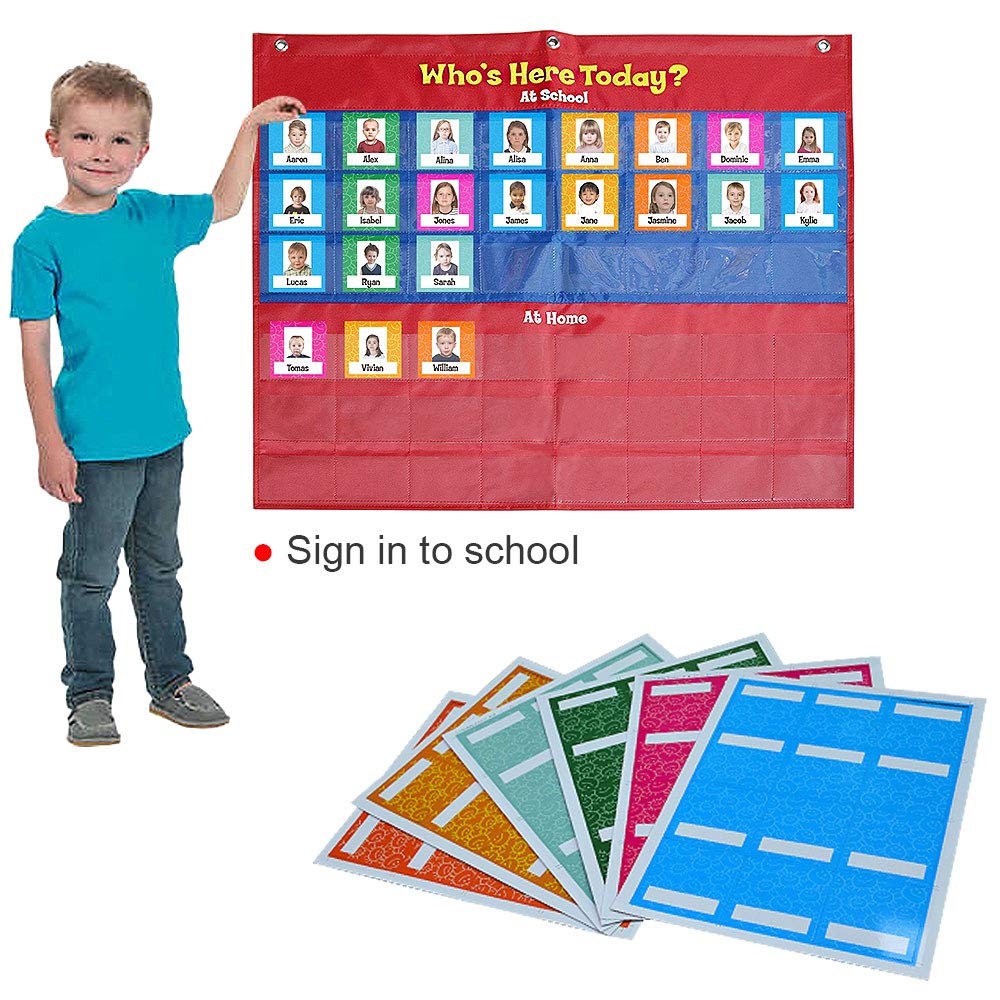 amzoya Attendance Pocket Chart with 72 Student Cards-Classroom Behavior Tracker for Perschool to Elementary,Pocket Chart for Classroom…