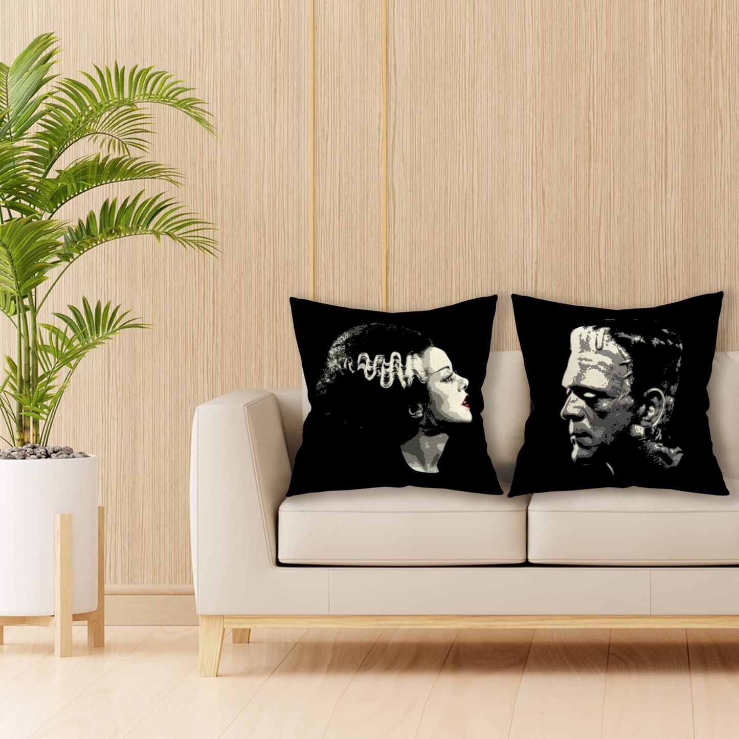 Giosve 18x18 in Set of 2 Decorative Pillowcase Halloween Gothic Couple Horror Throw Pillow Cover Gifts for Gothic Room Couch Sofa Decor, Gifts for Couples, Valentine Day (Black2)