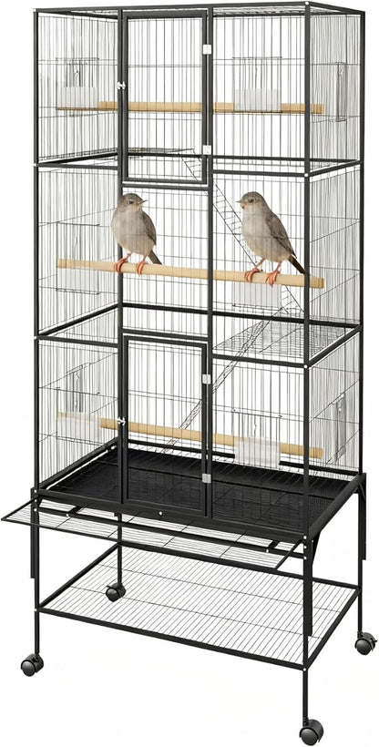 Extra Large Bird Cage, 69'' Metal Parrot Flight Cage with Storage Shelf & Pull-Out Tray for Mid-Sized Parrots Parakeets, Canaries, Finches, Cockatiels, Lovebirds