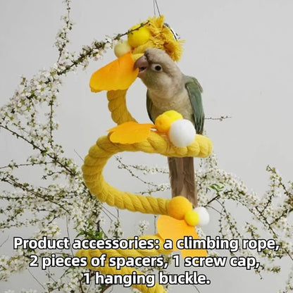 Bird Toys, Rope Perch for Parrots, 39.3 Inches Long, Brightly Colored Handmade Chew Toy, Spiral Design Bird Cage Climbing Rope for Lovebird Conure Quaker Budgie Cockatiel (Yellow)