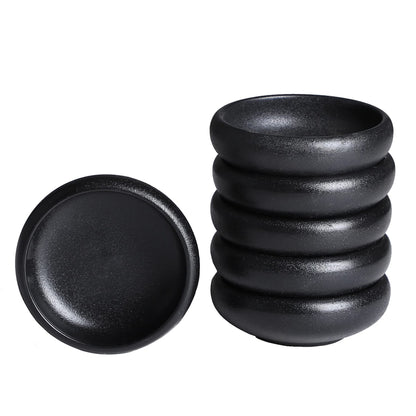 Uaral Soy Sauce Dishes Sushi Dipping Bowl Pinch Bowl Stoneware Black Small Serving Dish Set 3.75 Inch(4.5 oz,Texture Black)