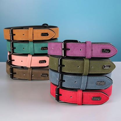 Didog Soft Padded PU Leather Dog Collar, Breathable and Adjustable Red Dog Collars for Small Dogs, Comfortable for Daily Walk, Red, M Fit Neck 11-14"(10-20 lbs)