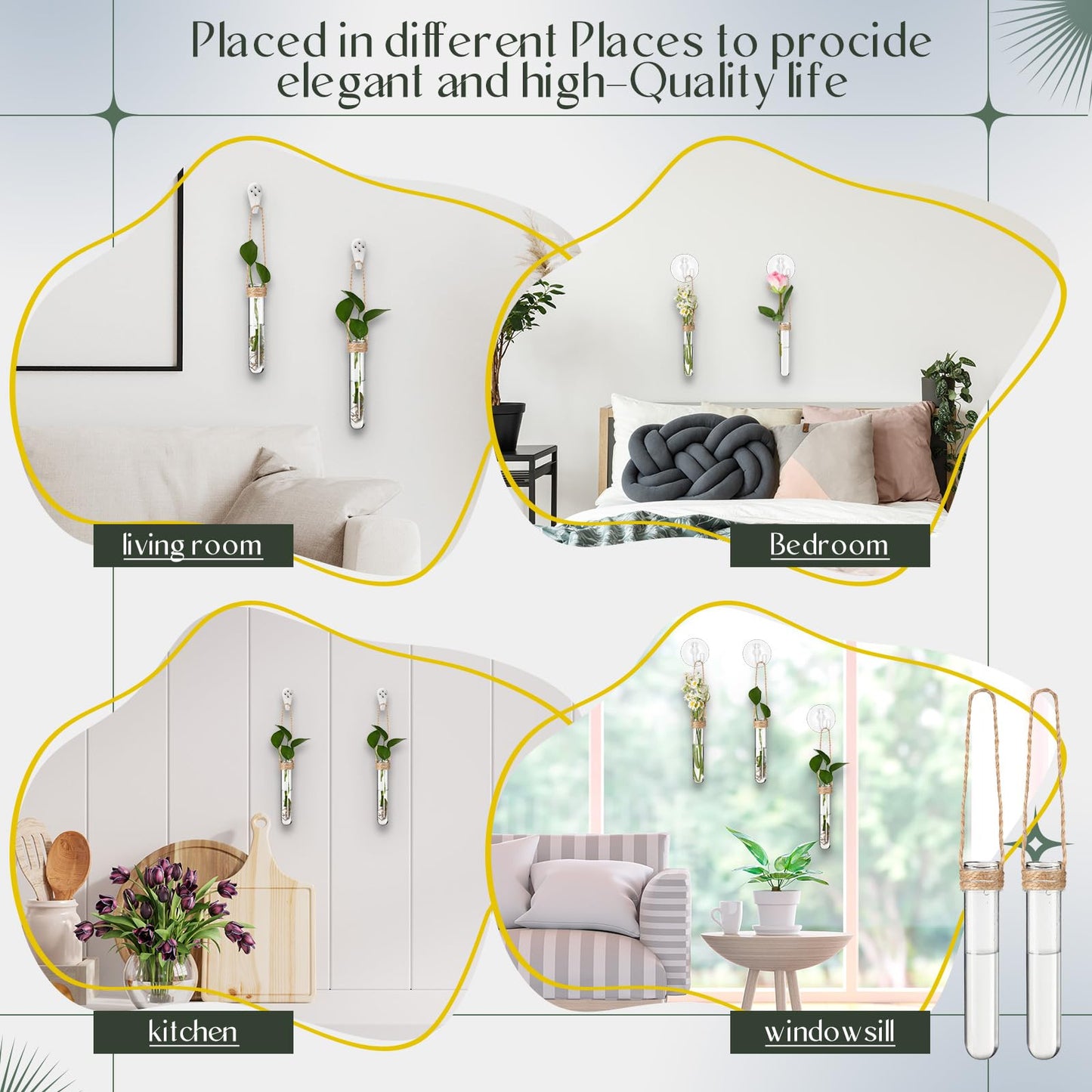 Baderke 9 Pack Clear Window Propagation Stations Plastic Window Planter with Suction Cups & Traceless Nails, Propagated Plant Holders with Bottle Brush, Hanging Vases Terrarium Gift(5")