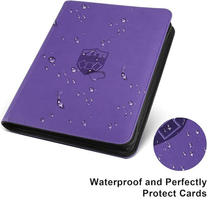 360 Cards Ringless 9-Pocket Side Loading Trading Card Binder, PU Zipper Fixed Page Card Album for TCG Sports Cards, Not Fit Top Loaders (Purple)