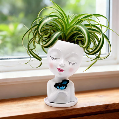 Toparad Cute Face Planter Pot for Indoor Outdoor, Smily Resin Flower Head Pots for Plants with Drainage Hole, Unique Succulent Spider Plant Pots Gift IdeaI for Mothers Day Appreciation Christmas
