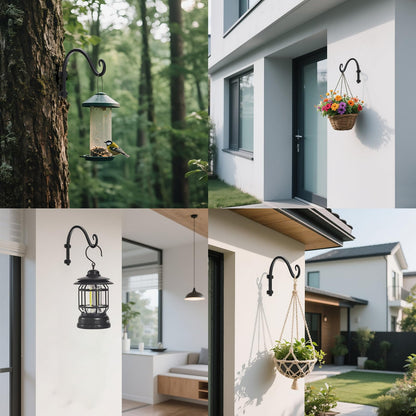 4 Pack 12Inch Plant Hanger, Sturdy Hanging Plant Bracket Hooks Outdoor, Bird Feeder Hanger for Bird Feeders, Planters, Lanterns, Wind Chimes Indoor Outdoor (Black)