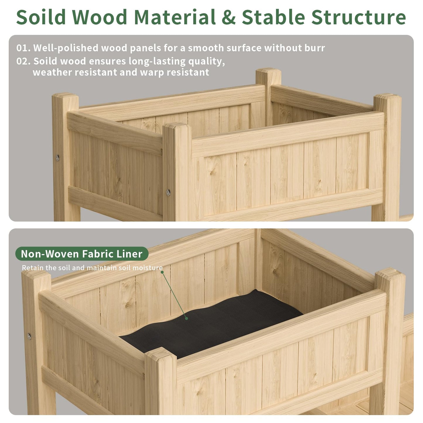 Mashomdec Extra Large Wooden Raised Garden Bed with Legs & Storage Shelf 3 Tier Outdoor Elevated Planter Box for Patios/Herbs/Flowers/Vegetables, Easy Assembly, Natural