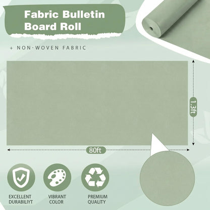 Breling 16 inch x 80 ft Fabric Bulletin Board Roll for Classroom Waterproof Non-Woven Fabric Background Roll Anti-Wrinkle Bulletin Board Background for Back to School Wall Decor DIY Craft(Sage Green)