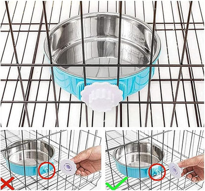 Crate Dog Bowl,Removable Stainless Steel Water Food Feeder Bowls Crate Coop Cup,Pet Cage Bowls with Bolt Holder for Cat, Puppy, Birds, Rats, Rabbits Small Animals ((Blue+Green+Pink) Round, Samll)