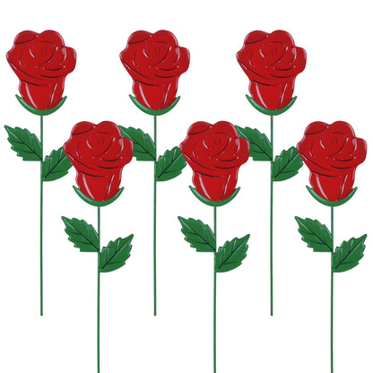 YEAHOME Valentines Day Decorations Outdoor, Set of 6 Rose Metal Flowers Decorative Garden Stakes for Valentines Day Decor, Lovely Yard Stakes for Home Lawn Pot Flowerbed Wedding Anniversary