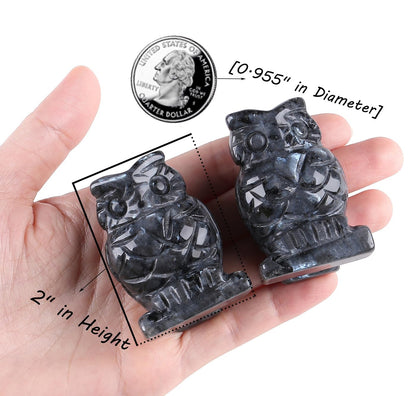 QINJIEJIE 2" Black Labradorite Crystals Owl Decor Stone Figurines Owls Statue Gifts Gemstone Home Sculpture Decorations Pocket Polished Cute Room Desk Gift for Men Women