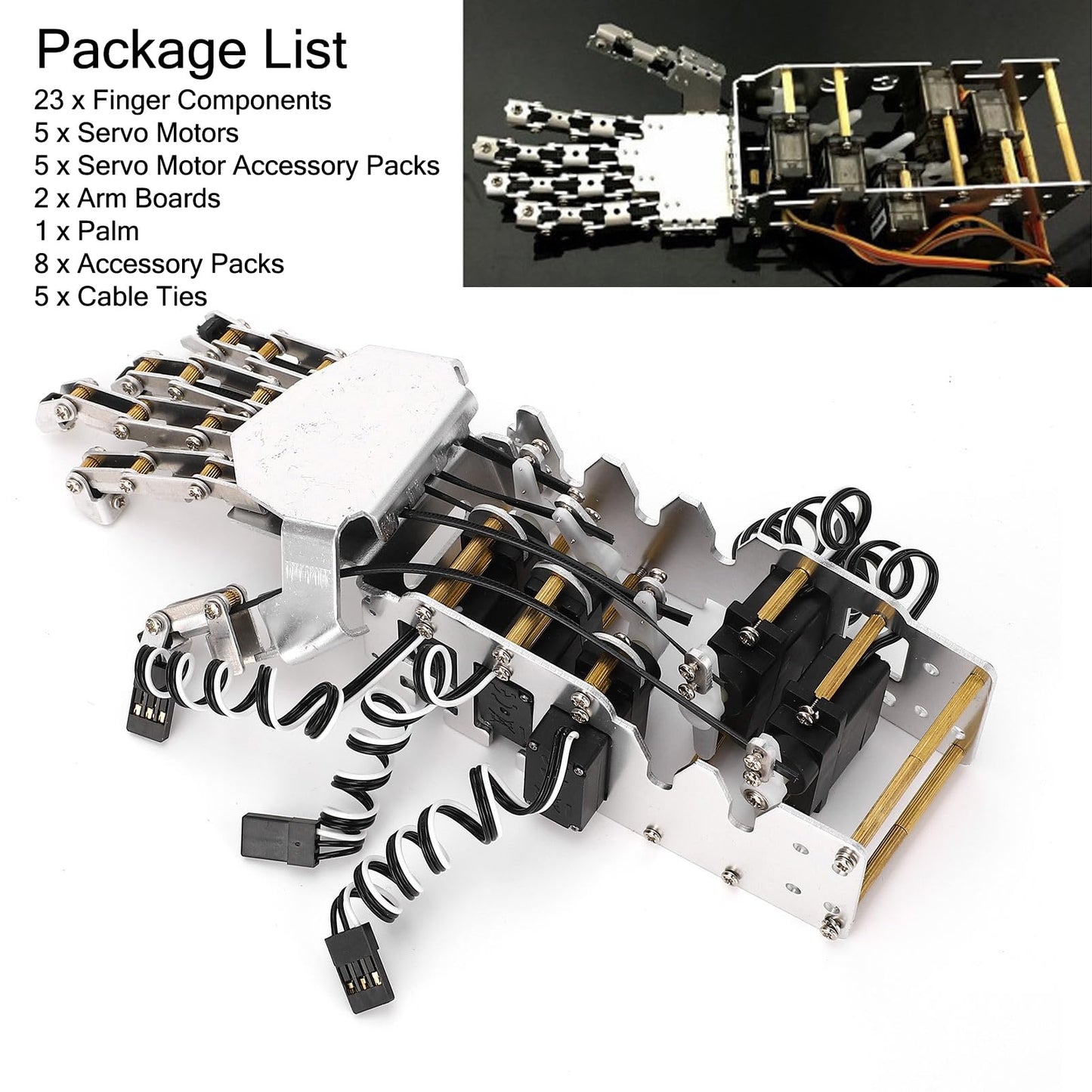 Robot Hand Kit, 5 Finger 180 Degree Movement Bionic Mechanical Arm DIY Kit with Analog Servos and Acrylic Aluminum Frame for Robotics Education and Secondary Development