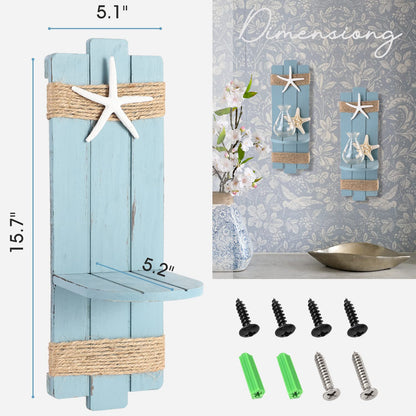 SOMTO Beach Starfish Wall Candle Sconces Decor,Ocean Themed Wall-Mount Candle Holders, Coastal Farmhouse Nautical Rustic Decorations for Bathroom, Living Room, Dining Room and Office, Set of 2