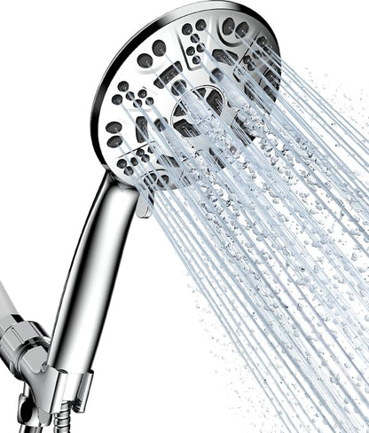 Cobbe 8-Setting Handheld Shower Head Bathroom Showerhead Set - Detachable Shower Heads with 5ft Stainless Steel Hose and Brass Swivel Bracket (Chrome)