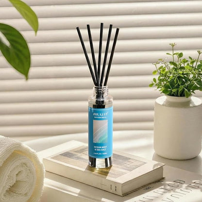 Airkeep Reed Diffuser Set,1.69 fl oz (100 ml) - Ocean Mist&Sea Salt Oil Diffusers with 8 Reed Sticks,Home Fragrance Reed Diffuser for Bathroom Shelf Decor