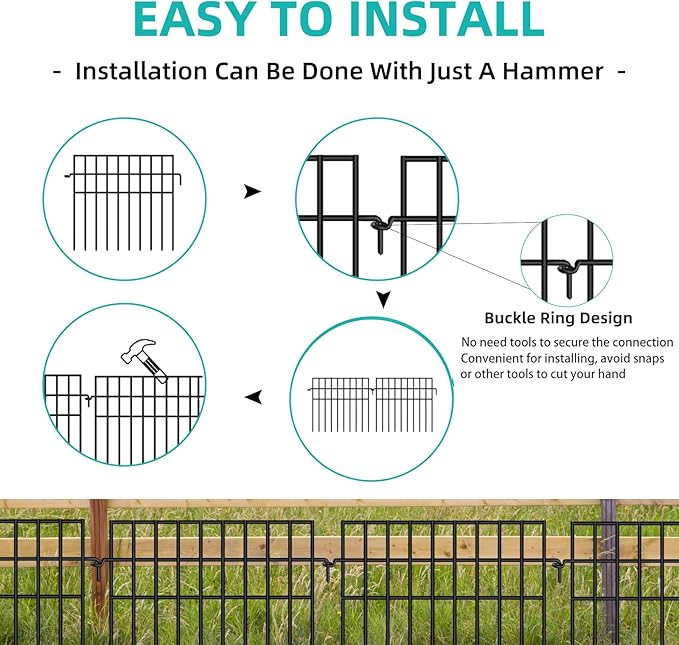 14 Panels Animal Barrier Fence, No Dig Fences, 13in(H) X 19.9ft(L) Garden Fence Animal Barrier for Rabbit and Dog Under Fencing Barrier, Rustproof Metal Fences Border for Outdoor, Yard, Patio