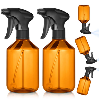 Baderke 2 Pcs Spray Bottle, 16 oz Plastic Spray Bottles for Cleaning 360° Upside Down Sprayer Bottles for Cleaning Solutions, Durable Nozzle W/fine Mist and Stream Setting(Brown)