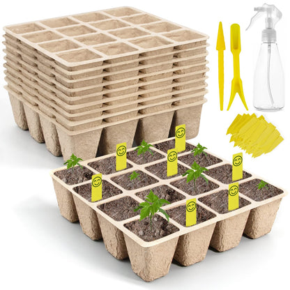 SYITCUN 160 Cells Seedling Starter Trays,10 Pack Starter Trays for Planting Seeds,Biodegradable Seed Starter Peat Pots,Bonus 100 Plant Labels,2 Transplanting Tools,1 Spray Bottle